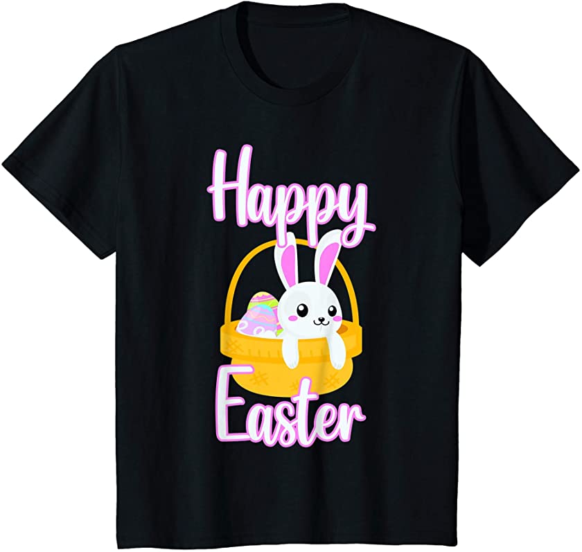 Kids Happy Easter Bunny Rabbit Easter Egg Basket Kids T-Shirt