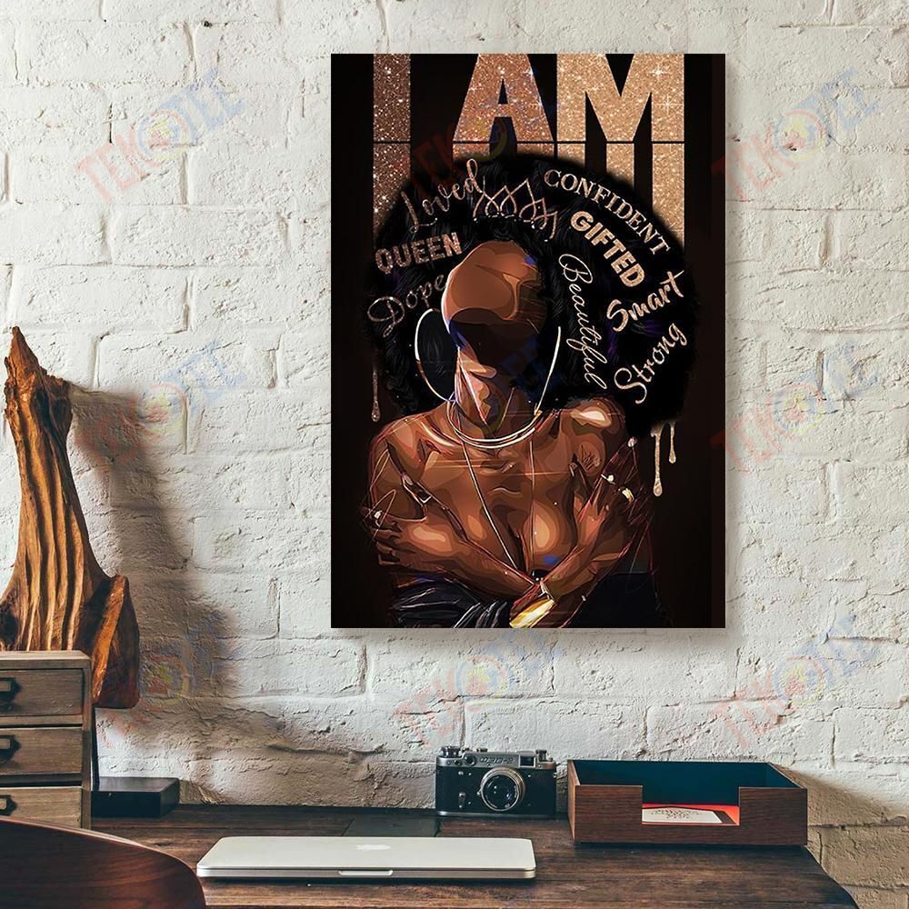 Best Canvas Prints I Am Confident Dope Queen Black Girl Vertical Canvas Wall Art Pretty Living Room Bedroom Bathroom Home Decoration