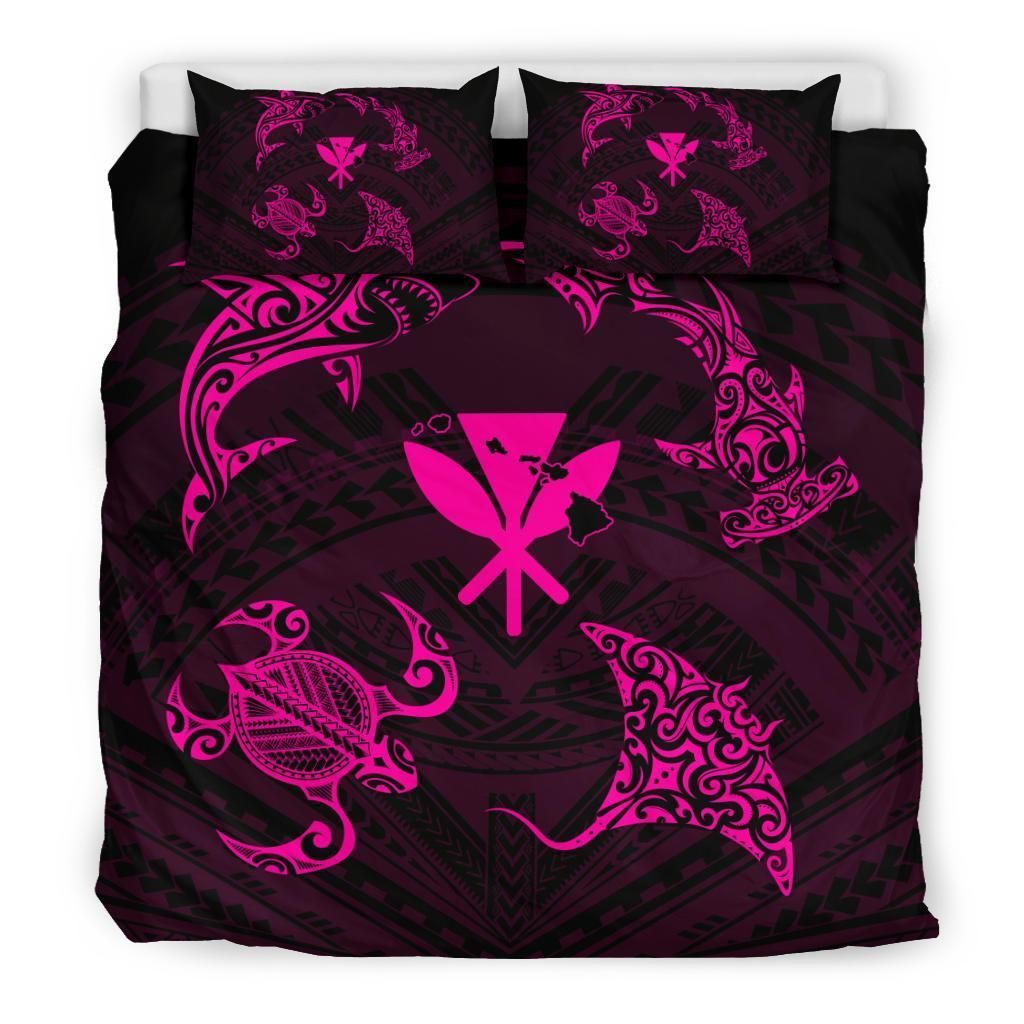 Alohawaii Bedding Set – Cover And Pillow Cases Polynesian Turtle Hammerhead Shark Ray Kanaka Hawaii Circle Pink – Ah – J5