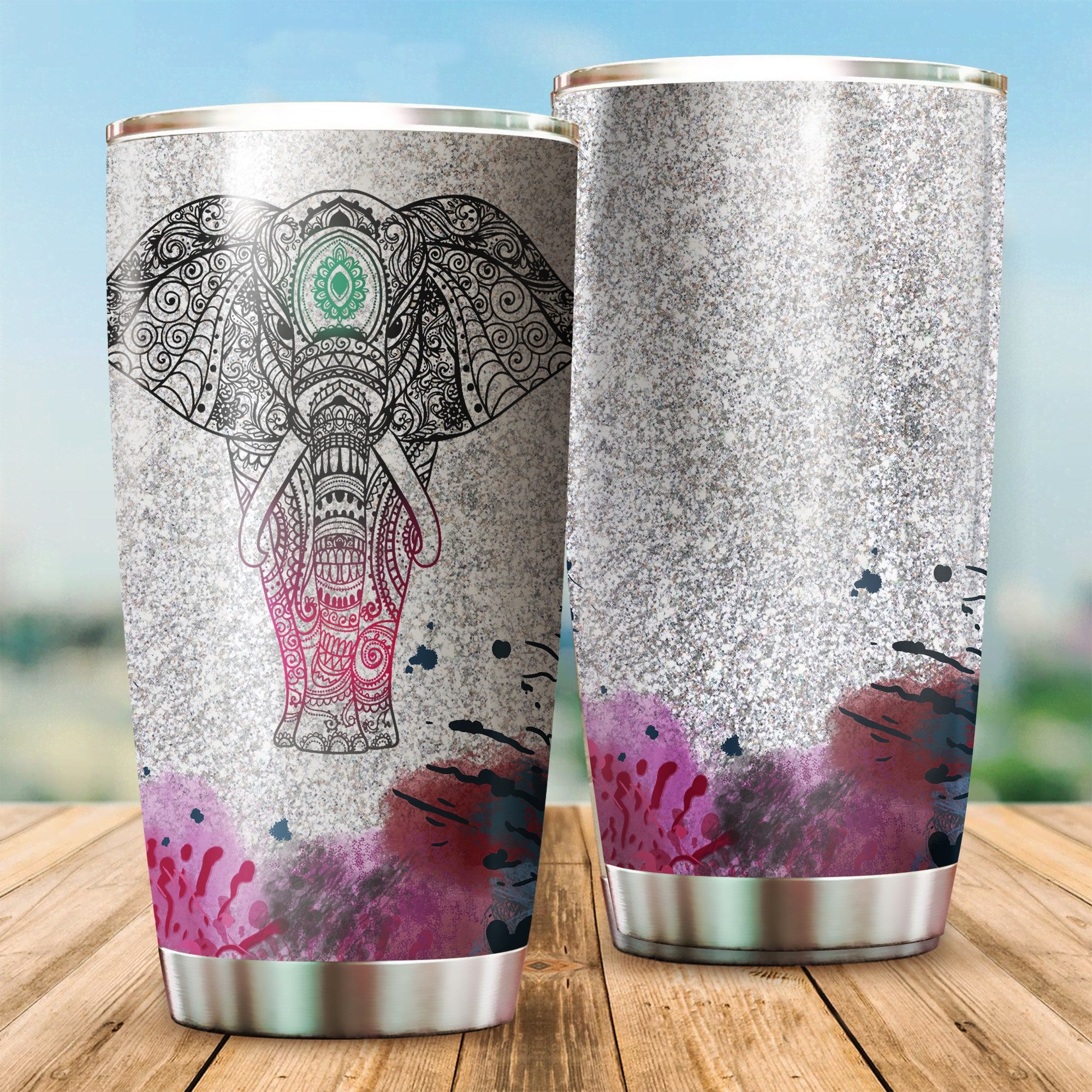 Fun Car Decor Elephant Hippie Style – 20Oz Stainless Steel Tumbler