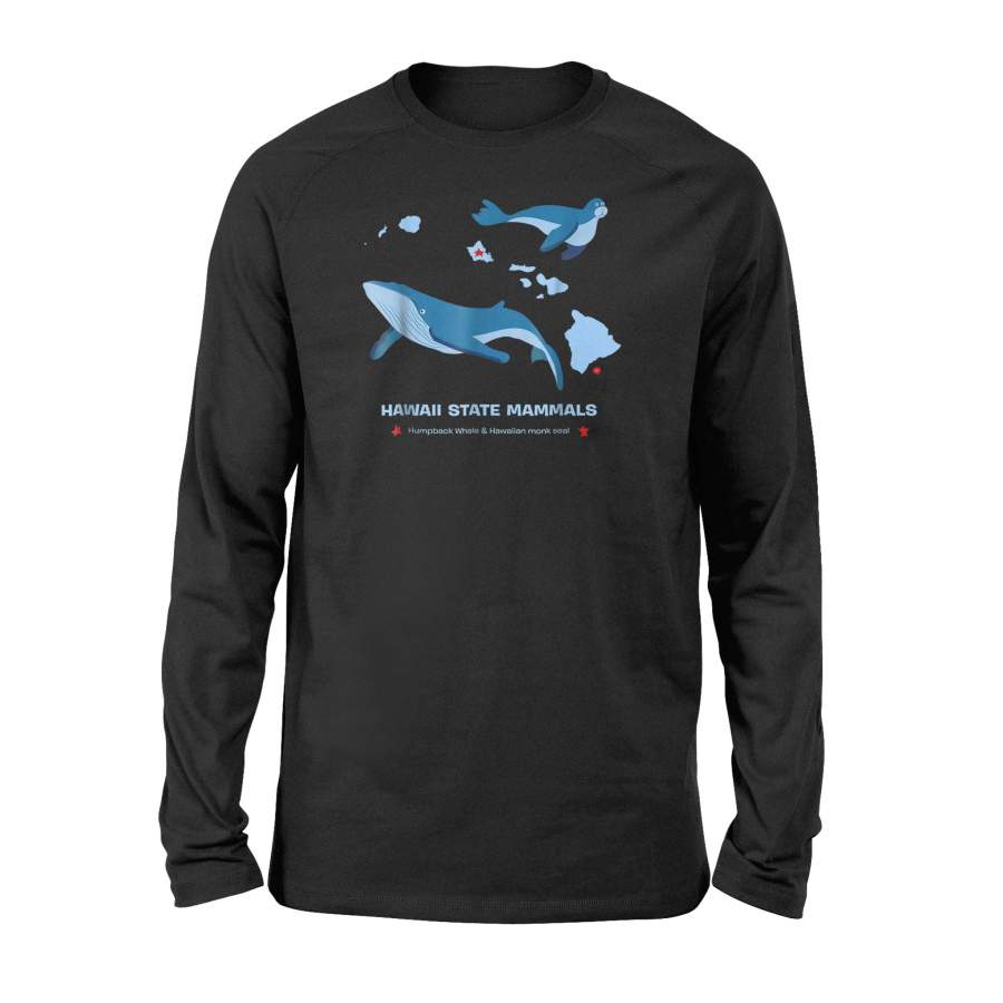 Hawaii Map Monk Seal  Humpback Whale Long Sleeve T-Shirt