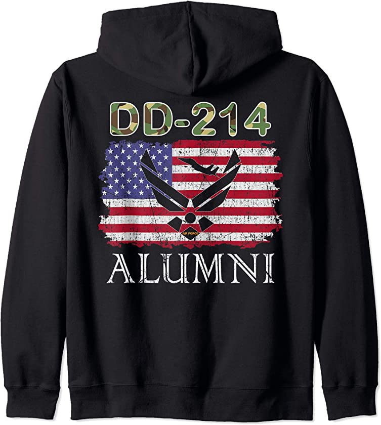 Air Force Alumni DD-214 Vintage American Flag Tshirt Zip Hoodie