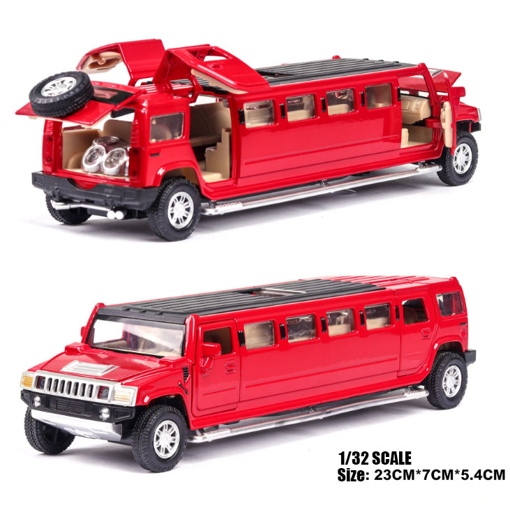 High Simulation 1:32 Alloy Hummer Limousine Metal Diecast Car Model Vehicles Pull Back Flashing Musical Kids Toy Free Shipping alx