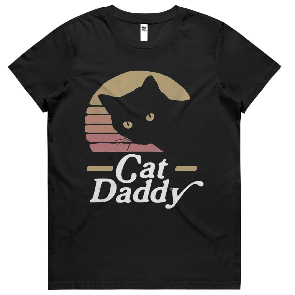 Cat Daddy Vintage Eighties Style Cat Retro Distressed Womens Tshirts