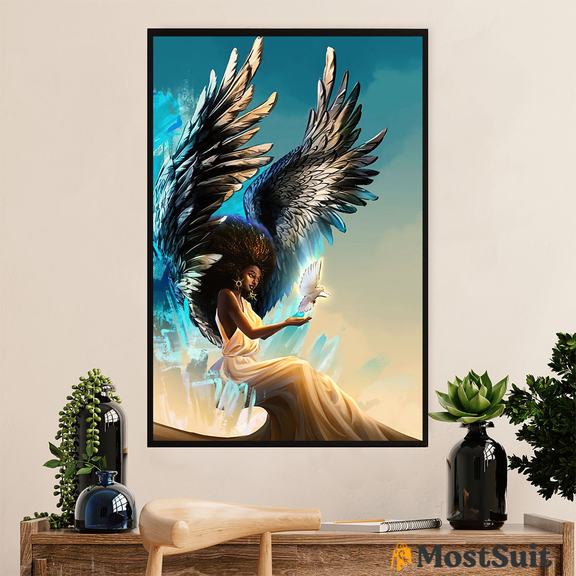 African American Afro Poster | Gift For Black Girl | Juneteenth Day Room Wall Art – Black Queen Eagle Wings