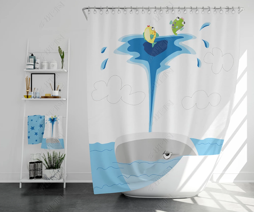 3D Cartoon Animal Whale Curtains And Drapes Lqh 246