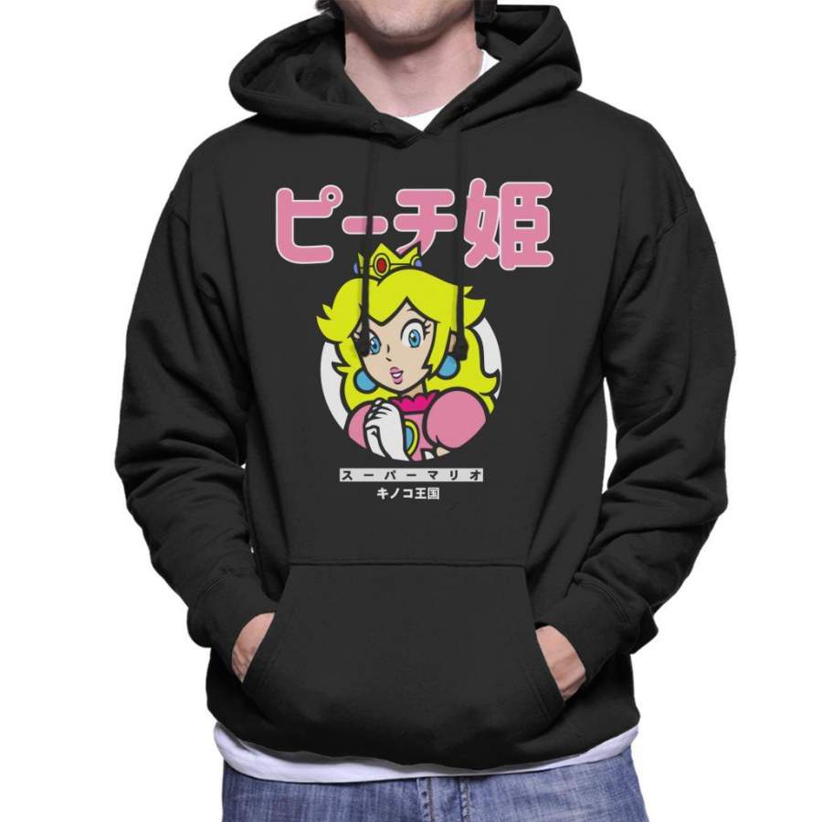 Super Mario Princess Peach Japanese Text Men’s Hooded Sweatshirt