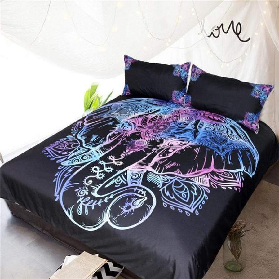 BlessLiving Glowing ElephantPaisley Indian Lotus Flowers Bedclothes For Couples Funky Elephant Head Et 3D Customize Bedding Set Duvet Cover SetBedroom Set Bedlinen