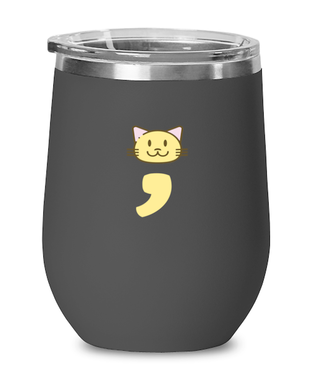 Wine  Tumbler Stainless Steel Insulated  Funny Cat Semicolon Cats Pet Lover