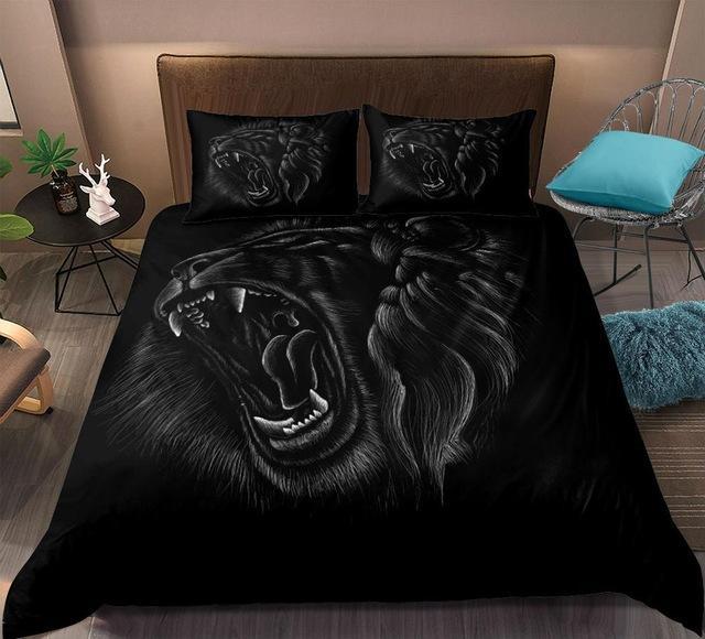 Black Lion Pattern 3 Pieces Quilted Comforter Set