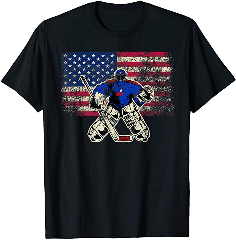 Vintage Ice Hockey Goalie T-shirt USA Flag Gift For Goalie T-Shirt