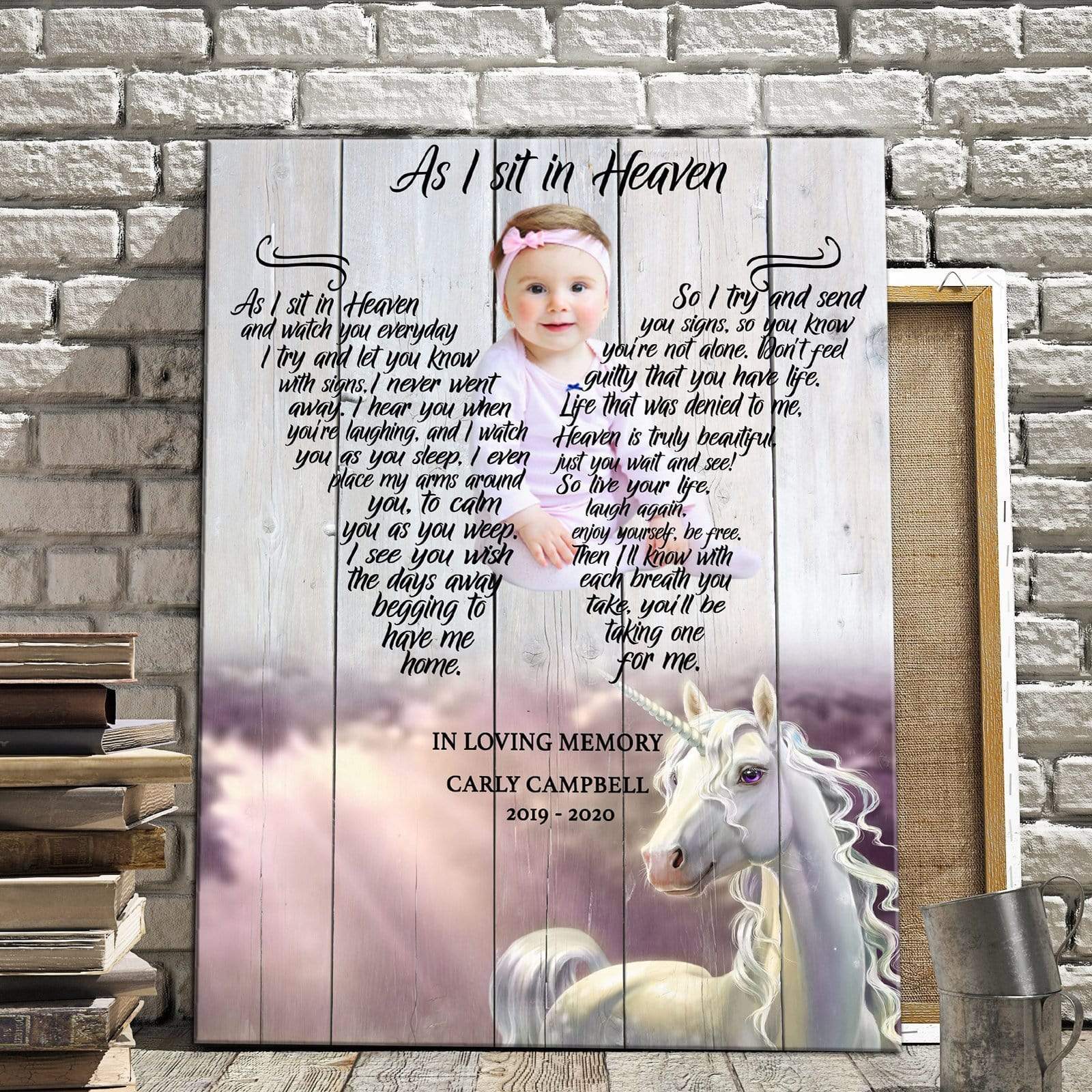 As I Sit In Heaven Unicorn Background, Personalized Photo Memorial Poster Canvas, Gif For Family Gift for Remembrance Home Decor Wall Art Visual Art