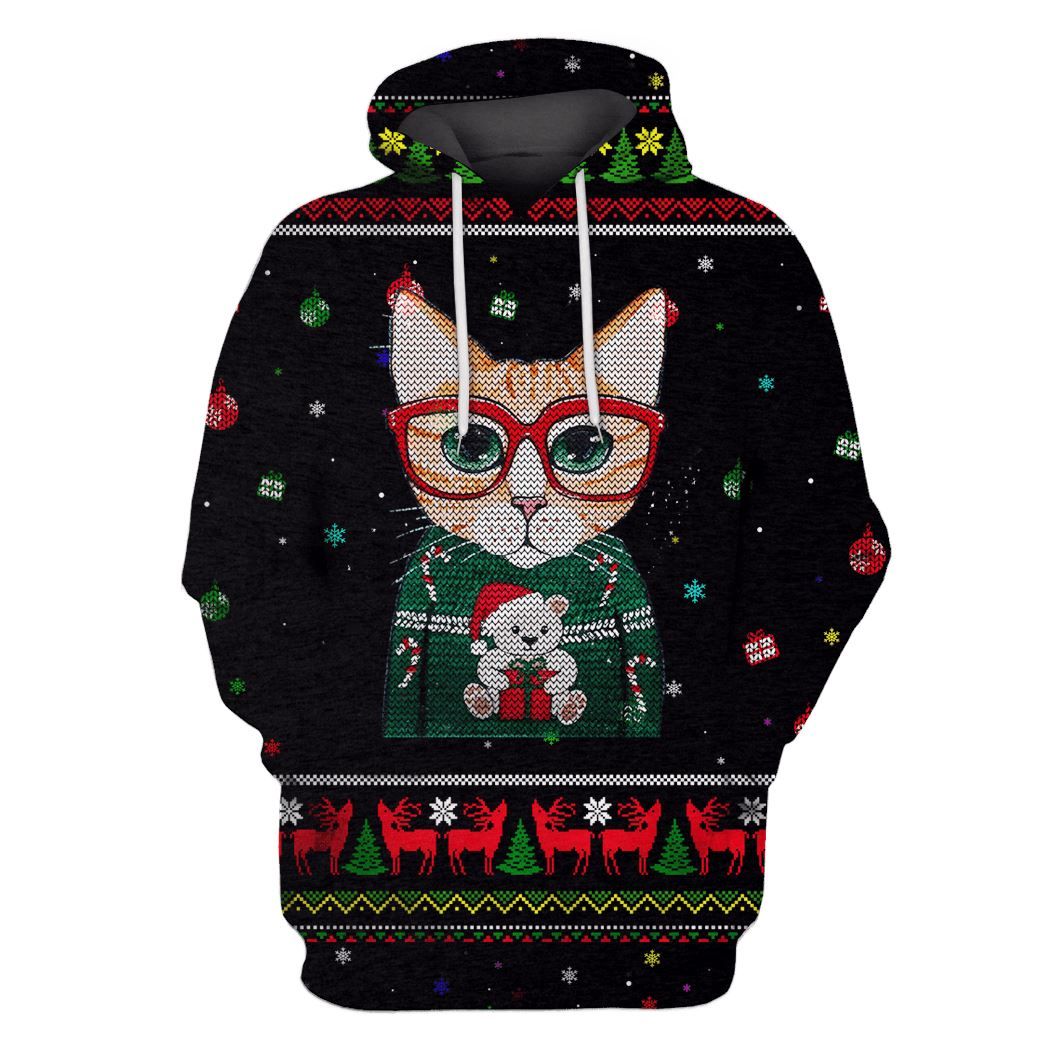 Mysticlife Cat Wearing Red Glasses On Christmas Custom T-Shirt – Hoodies Apparel