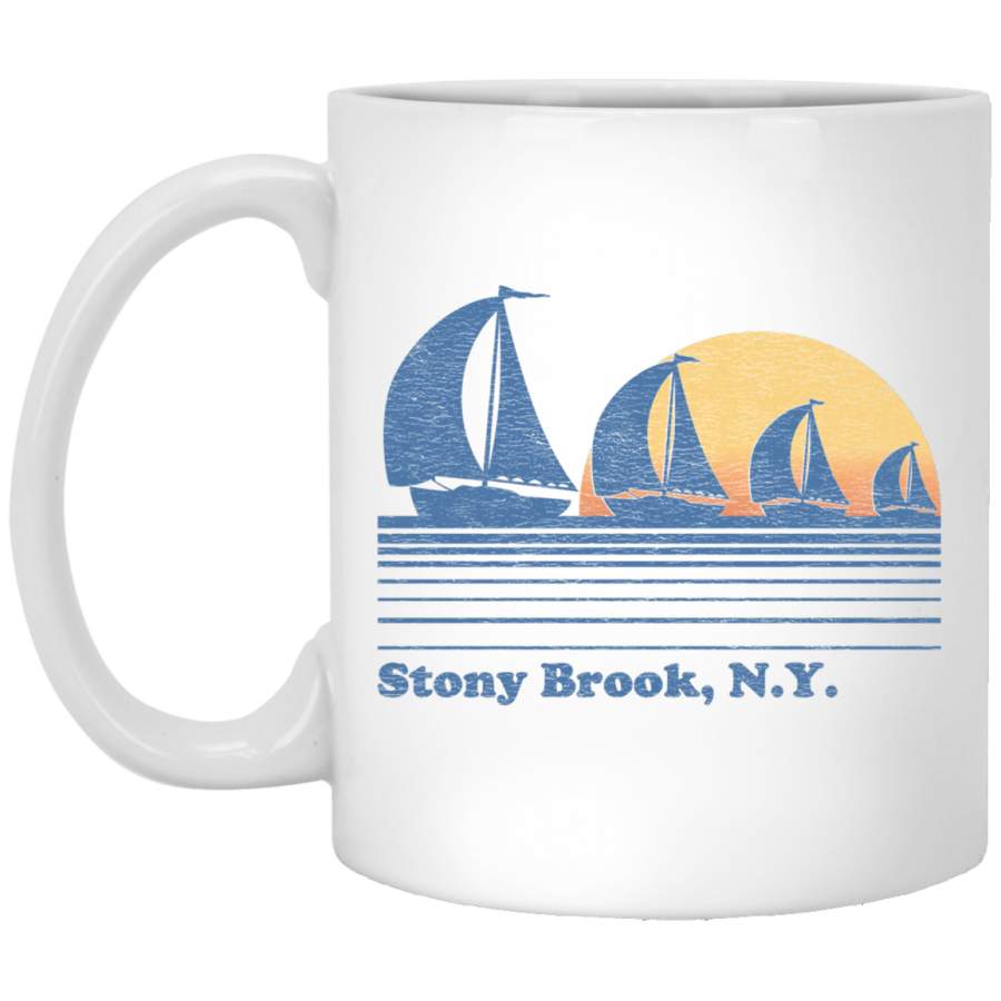 Stony Brook NY Sailboat Mug Vintage 80s Sunset Tee White Mug