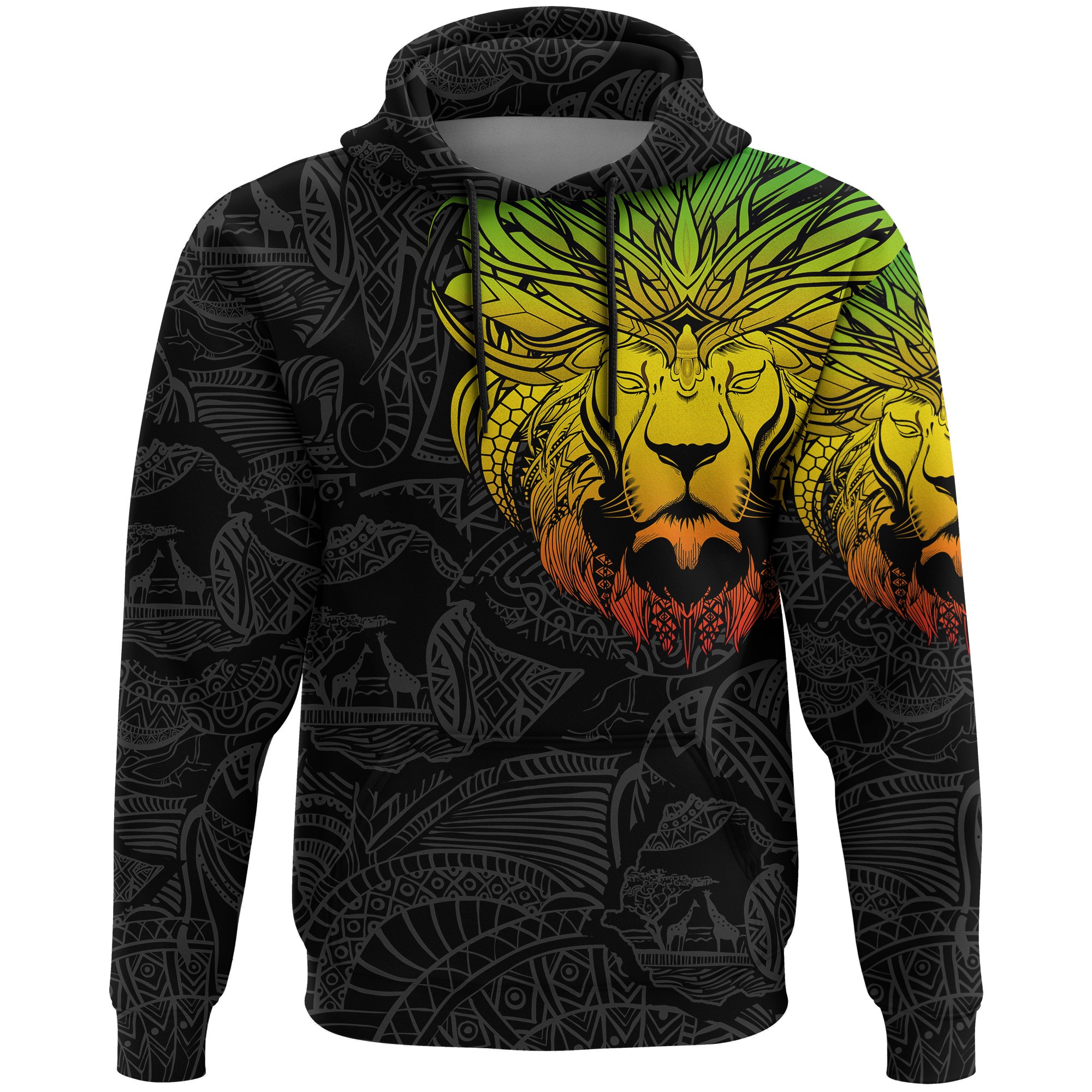 1stTheWorld Ethiopia Hoodie, Ethiopia Lion Pattern Africa Black A10