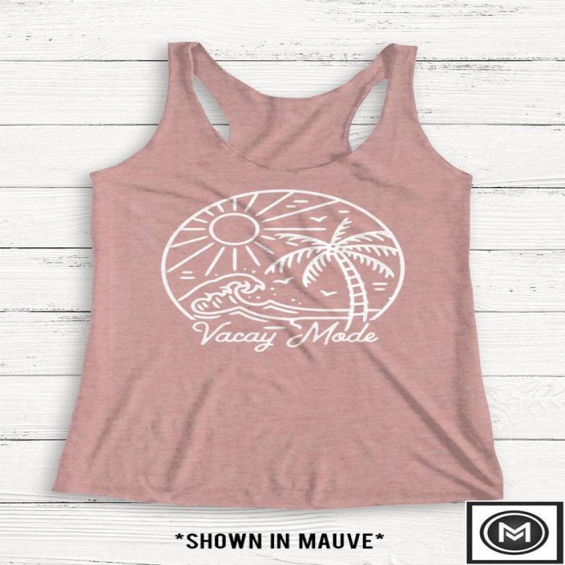 Crushtee Vacay Mode Tank, Vacation, Hawaii, Beach, Ocean, Summer, Outdoor, Lake, Ladies Tank Top, Cute Tshirt, Retro, Party, Gift, Funny Tee Long Sleeve Hoodie