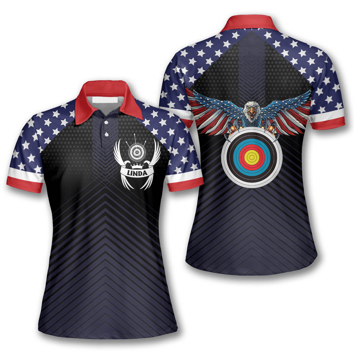 3D All Over Print Eagle Patriotic American Flag Custom Archery Polo Shirts For Women