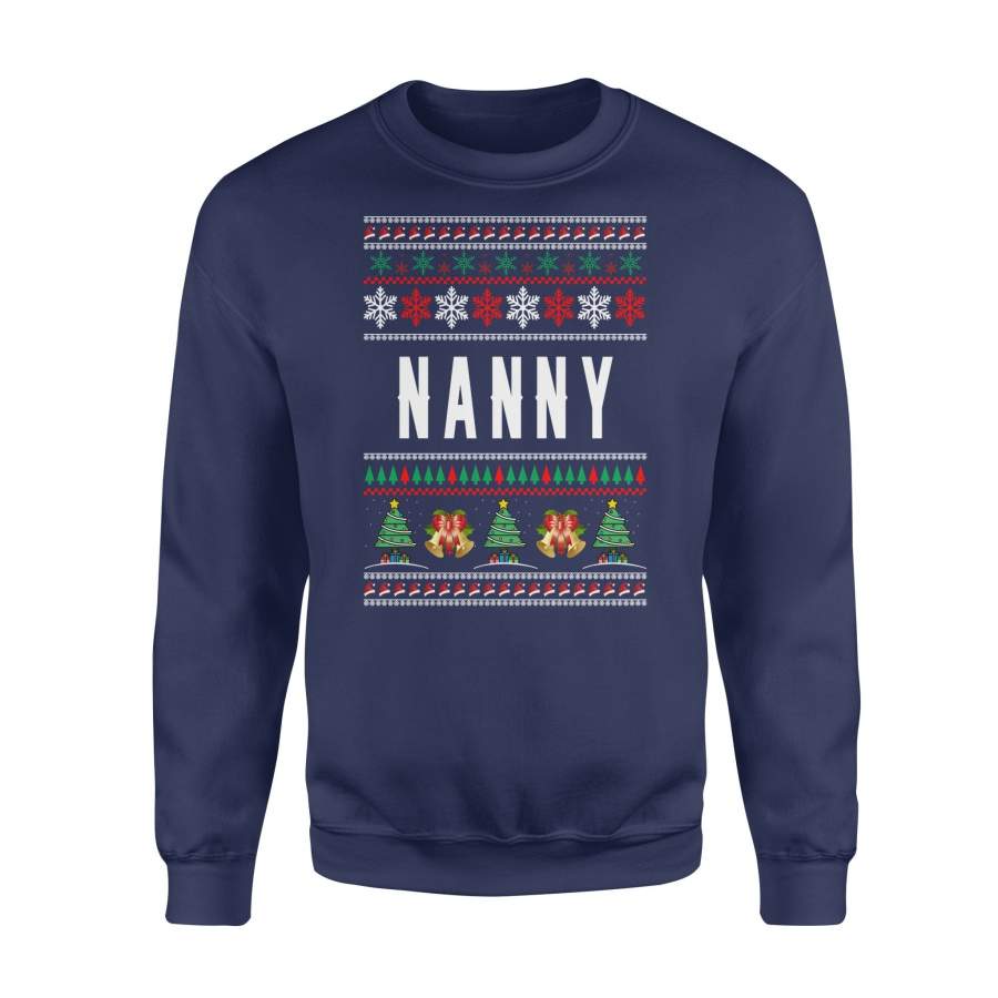 Nanny Ugly Christmas Family Jingle Bells Hat Snowflakes Christmas Tree Holiday Christmas X-Mas Sweatshirt T Shirt Christmas Gift Ideas
