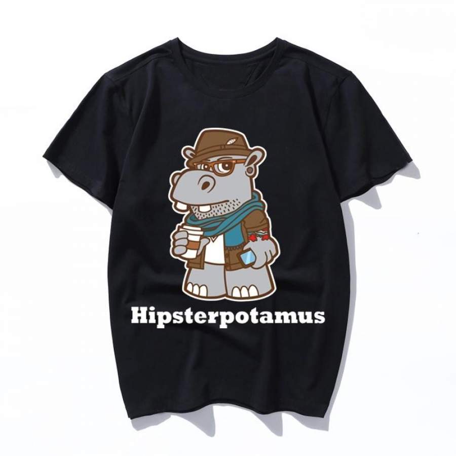 hipsterpotamus Black T Shirt Japanese Fashion Aesthetic T-Shirt 90s Kawaii Tee Short Sleeve for men and women