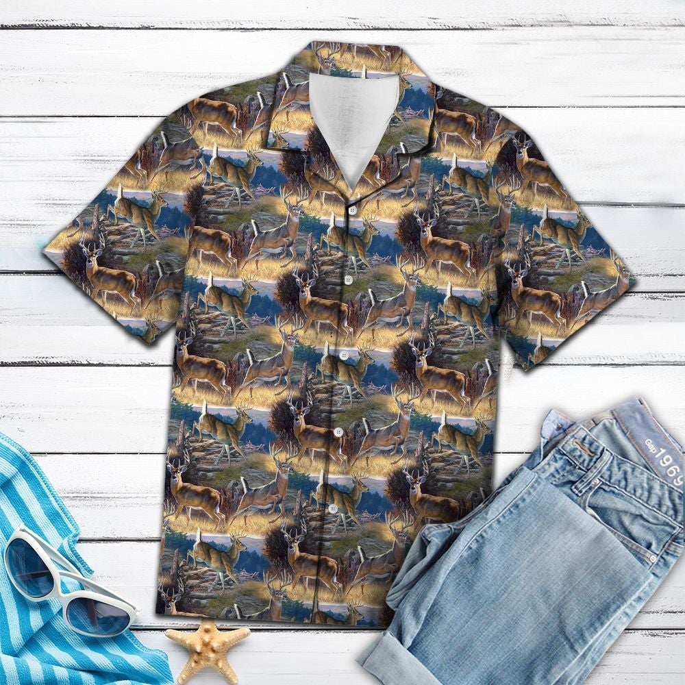 Deer Hunting Hawaiian Unisex Print Aloha Short Sleeve Casual Shirt Ha4311