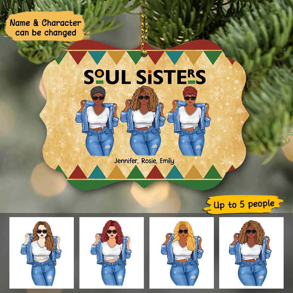 Personalized Soul Black Sisters Ornament Tree, Sisters Christmas Ornament, Custom Sister And Sister Name Ornament