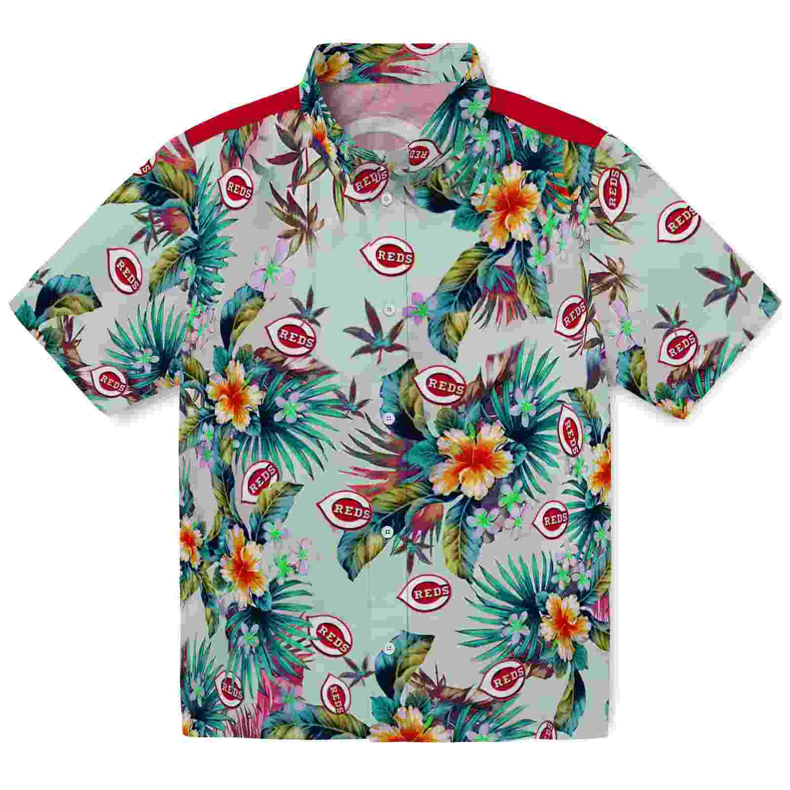 Cincinnati Reds Tropical Foliage Green Hawaiian Shirt