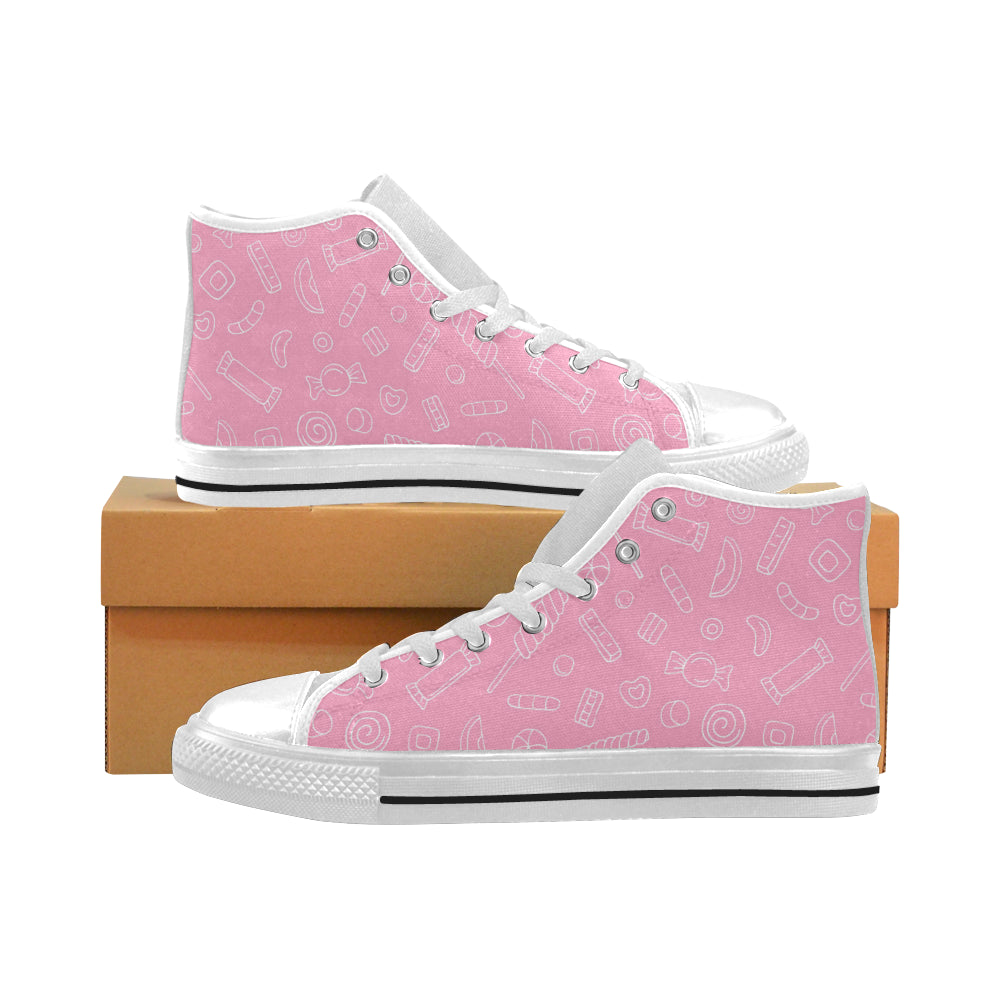 Sweet Candy Pink Background Men’S High Top Canvas Shoes White Gift For Men Women