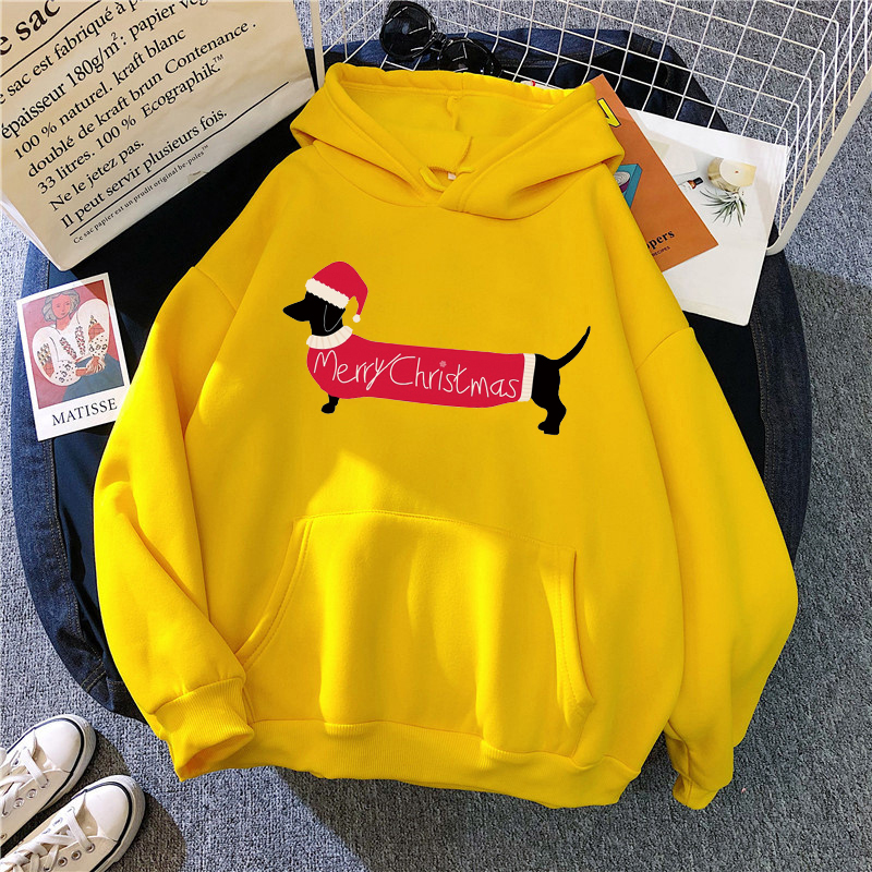 Women Hoodie Winter Thicken Long Sleeve Dachshund Dog Pullover Ladies Sweater Autumn Warm Christmas Hoodie woman Streetwear 2021 alx