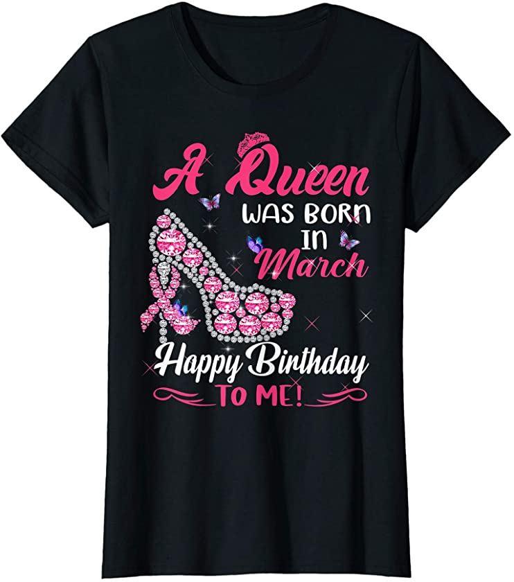 Womens Queens Born March Black Girl – October Birthday Mask T-Shirt