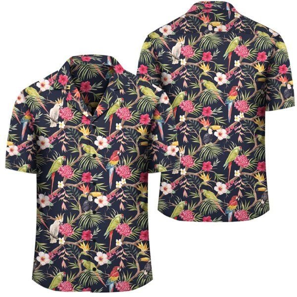 Tropical Hibiscus Strelitzia Palm Leaves Hawaiian Shirt