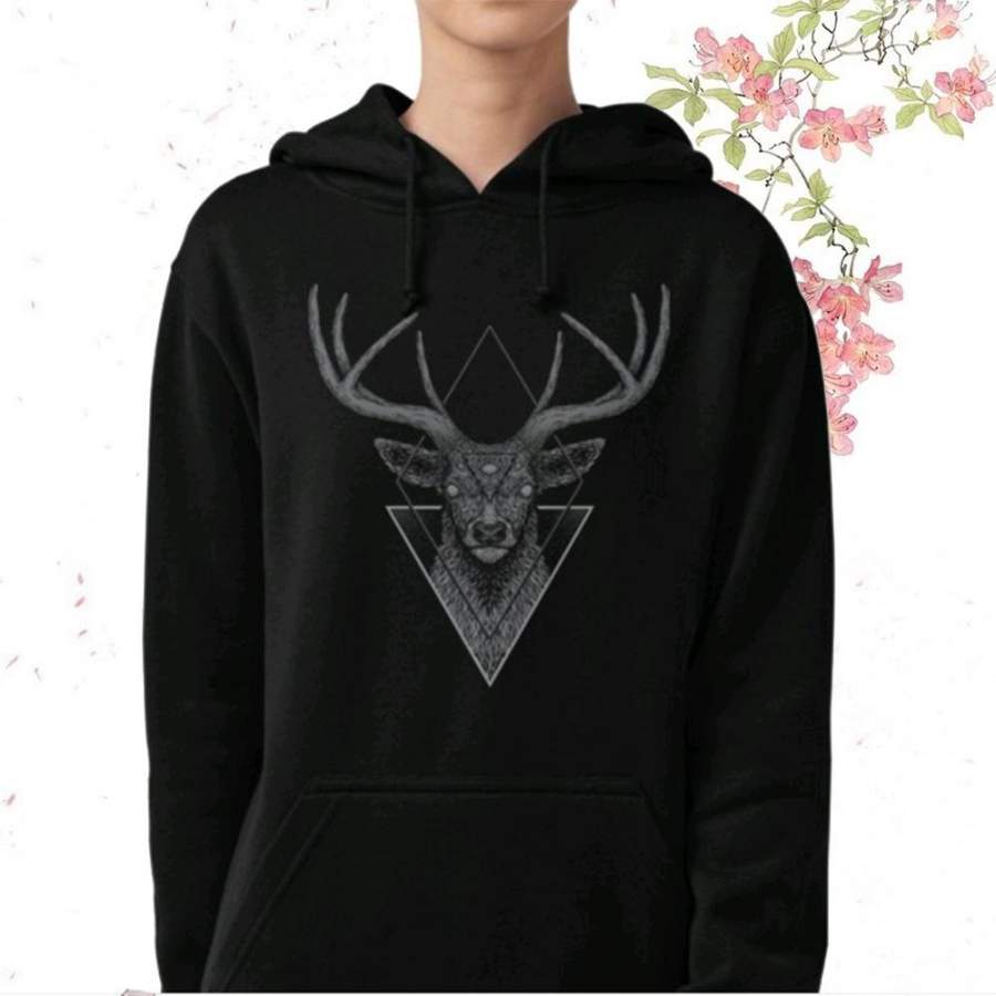 Dark Deer Cute Hoodies Black Pullover Hoodie for Women Size S-2xl