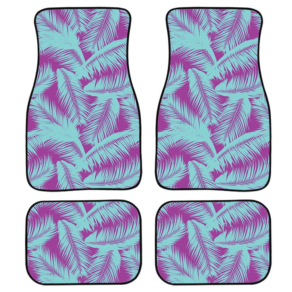 Purple And Teal Tropical Leaf Print Front And Back Car Floor Mats, Front Car Mat