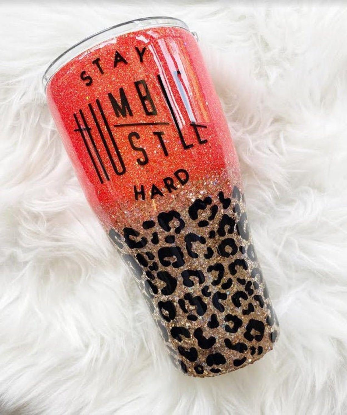 Stay Humble Hustle Hard Leopard Tumbler KH110734