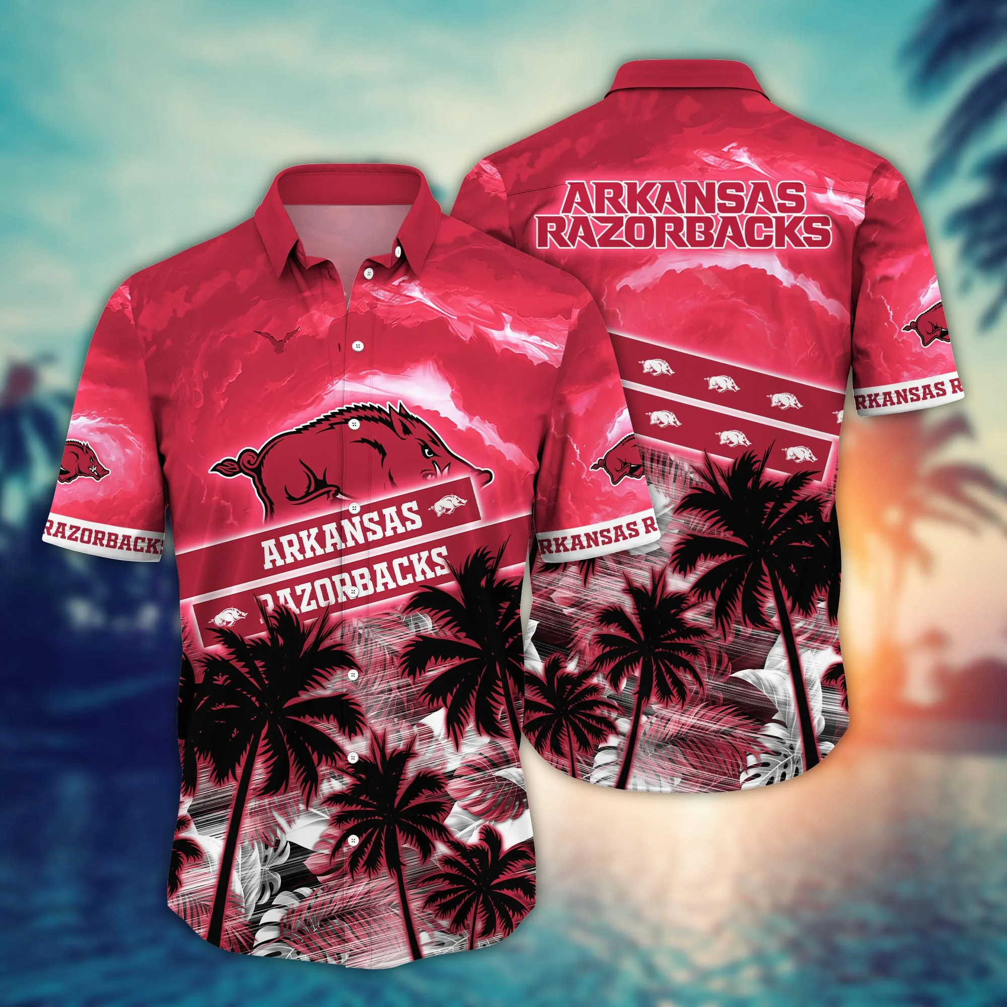 Arkansas Razorbacks NCCA Hawaiian Shirt Palms Aloha Shirt