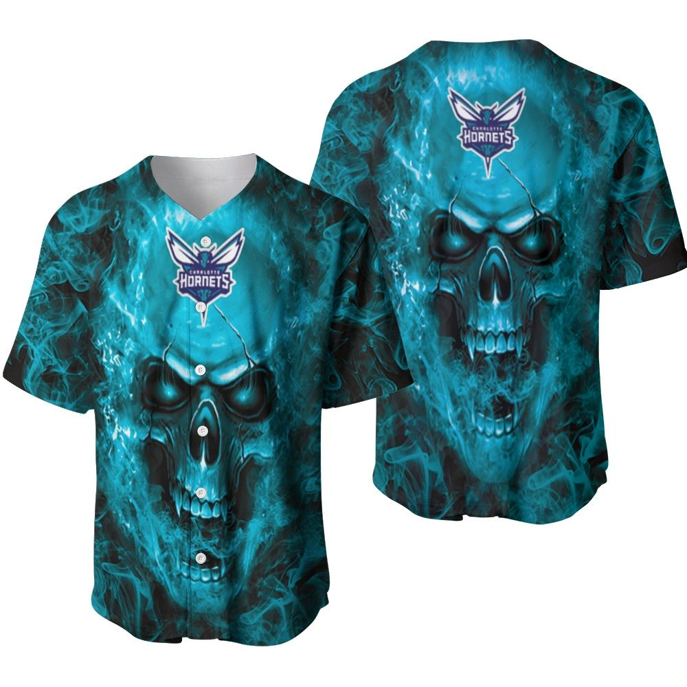 Charlotte Hornets NBA Fan Skull Baseball Jersey