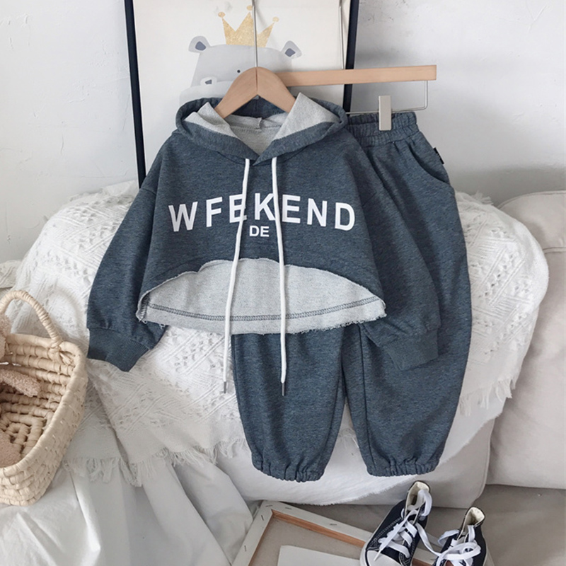 2-7Y Girl Clothes Set 2PCS Spring Autumn New Fashion Sports Sweatshirts Crop Top Long Pants Suit Solid Letter Print Kids Outfits alx