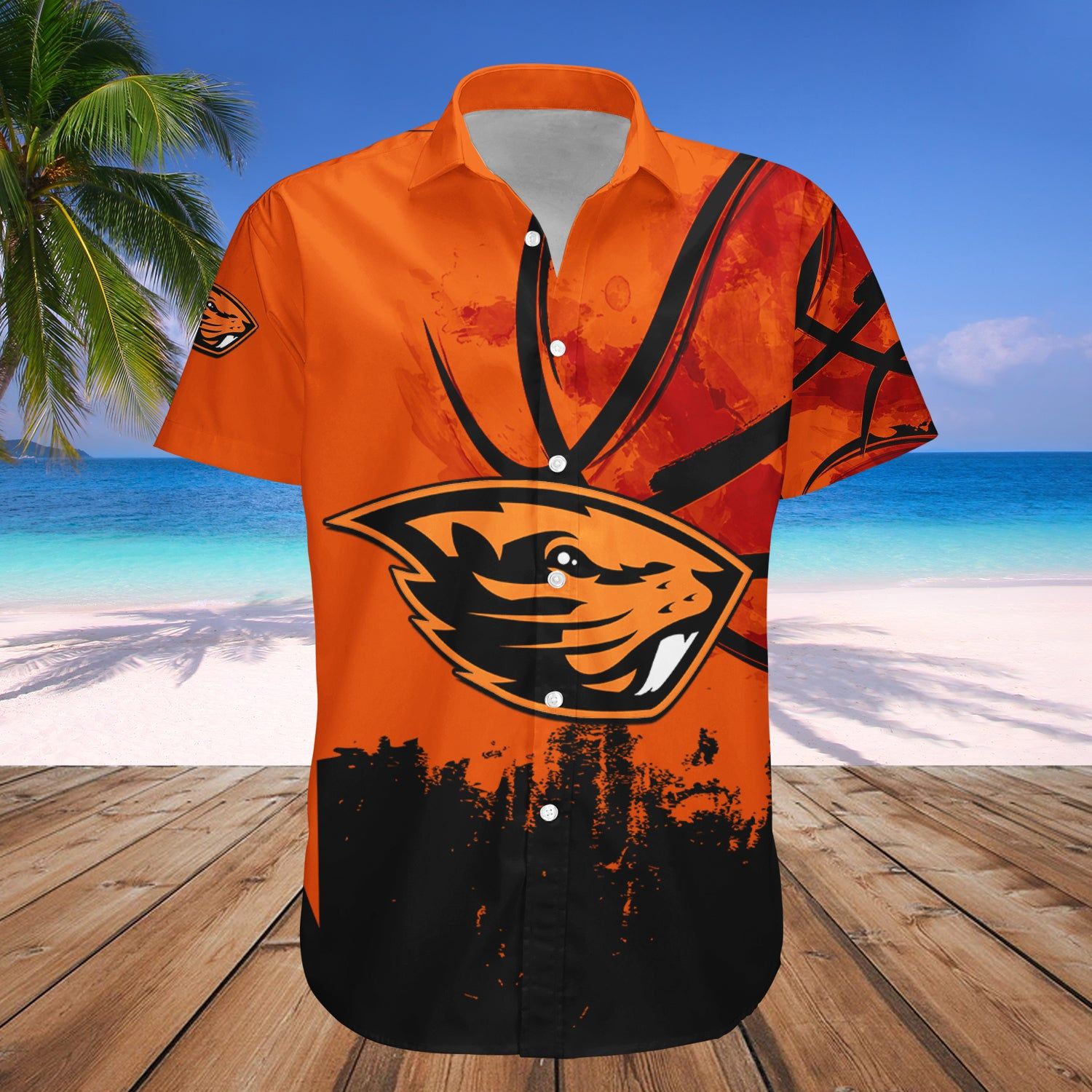 Oregon State Beavers Hawaii Shirt Basketball Net Grunge Pattern – NCCA