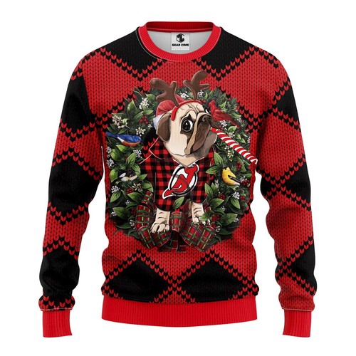 New Jersey Devils Pug Dog Christmas Gift For Fan Ugly Wool Sweater Christmas