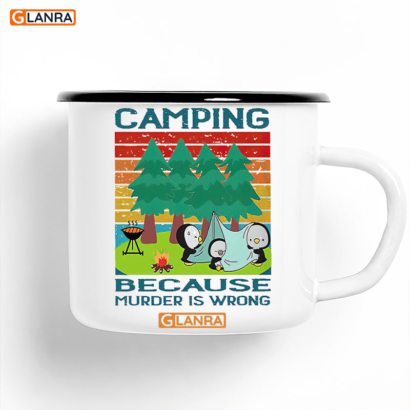 Camping Because Murder Is Wrong Camping Mug, Penguin Camping Mug, Camper Mug, Camfire Mug, Mug, Coffee Cup