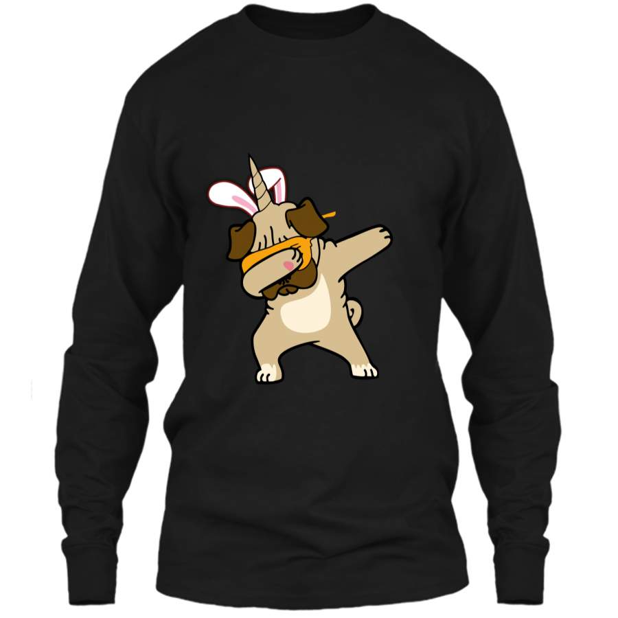 Easter Bunny Dabbing Pug Dog Pugicorn Tshirt Unicorn Tee LS Ultra Cotton Tshirt