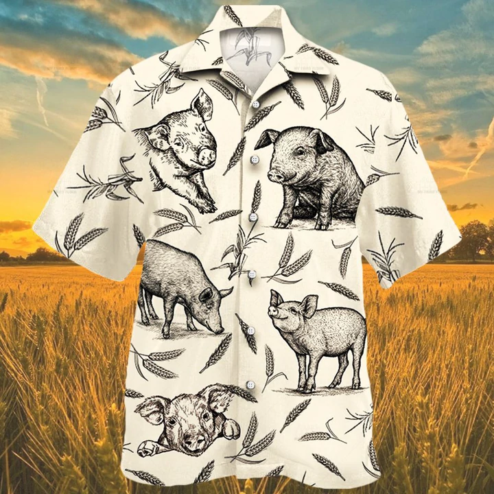 Pig Farm Lovers Hawaiian Shirt, Animal Farm Pig Men Hawaiian Shirts For Men, Women