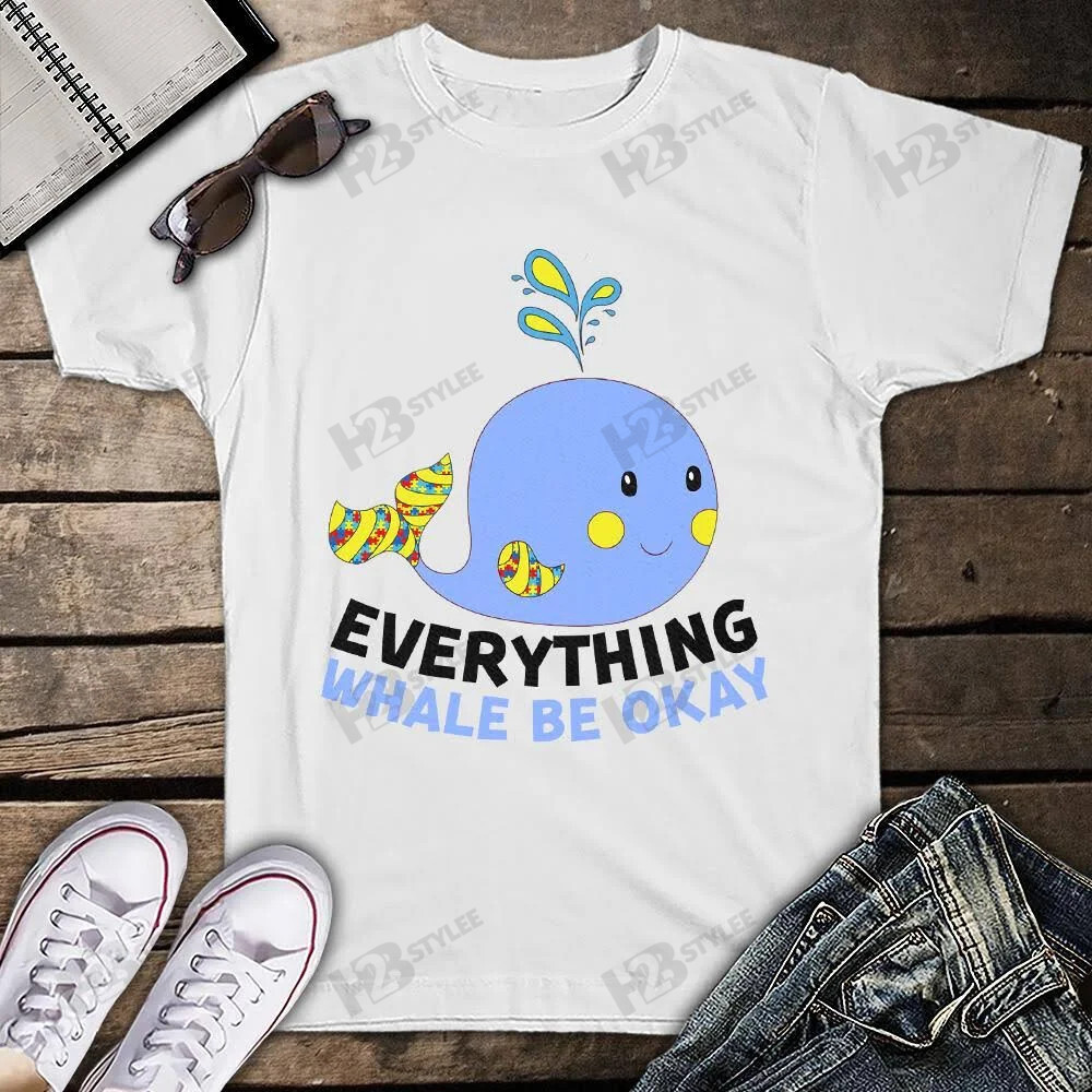 Everything Will Be Okay Funny Whale Autistic Pride Day Graphic Unisex T Shirt, Sweatshirt, Hoodie Size S – 5Xl