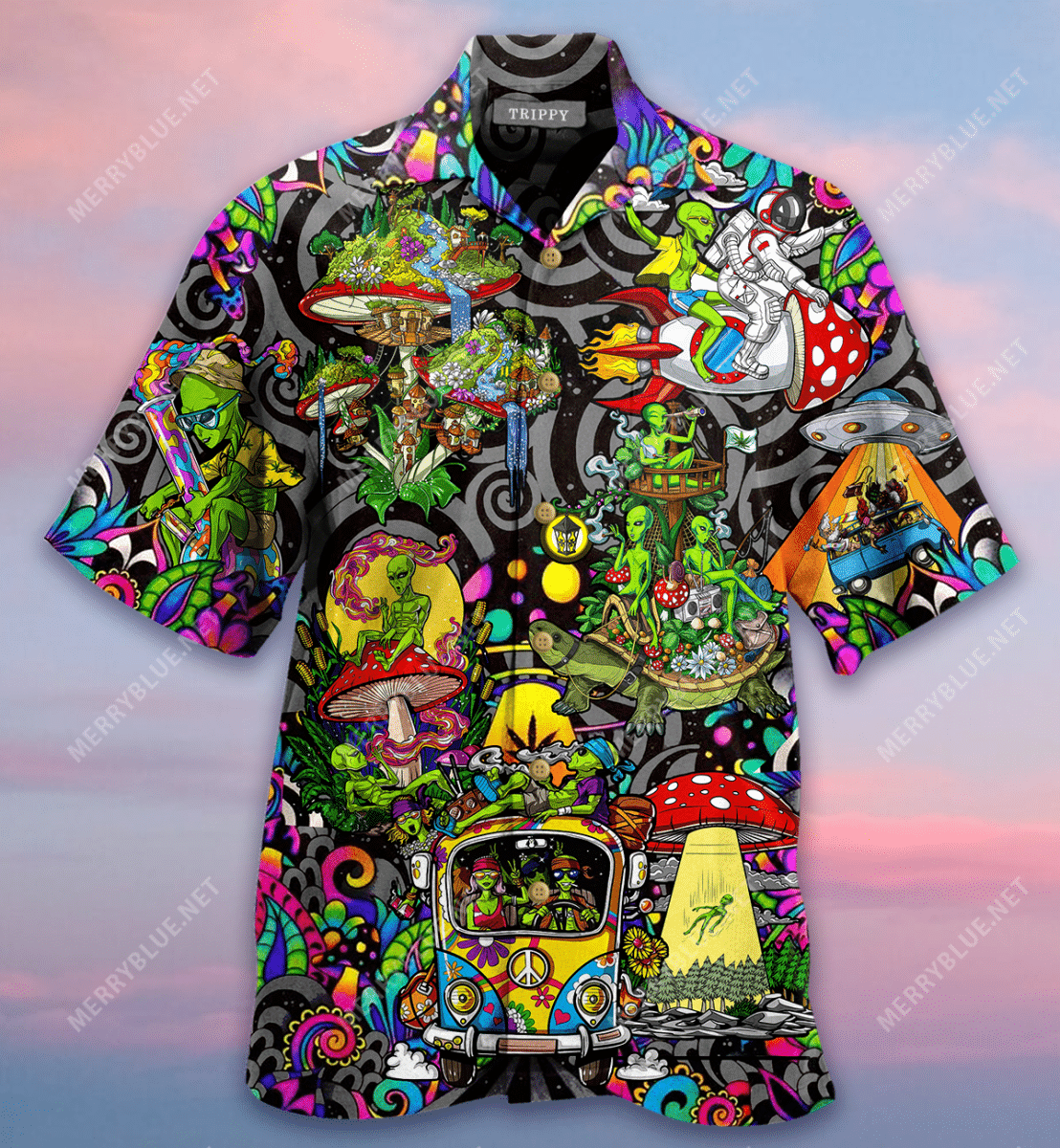 Magic Mushroom Alien Trippy Shroom Hawaiian Shirt