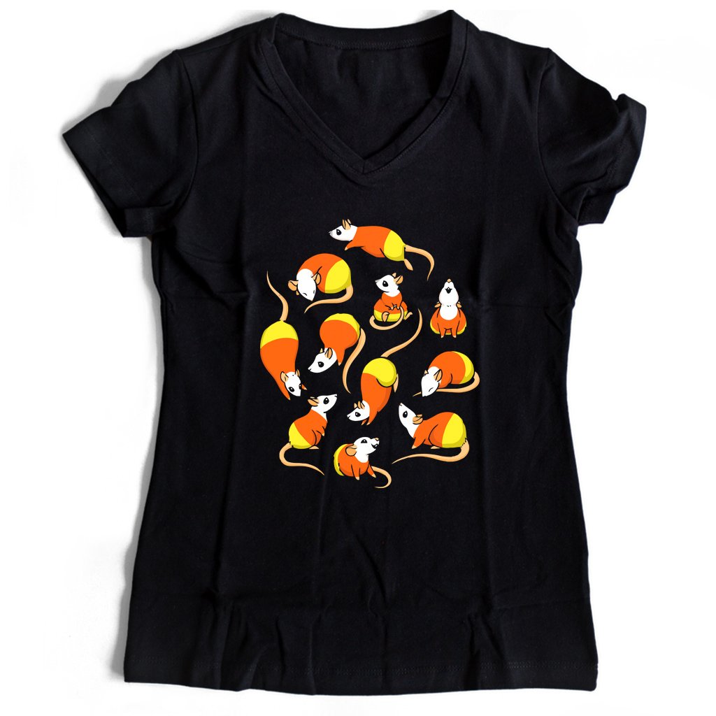 Candy Corn Rats Women’s V-Neck Tee T-Shirt