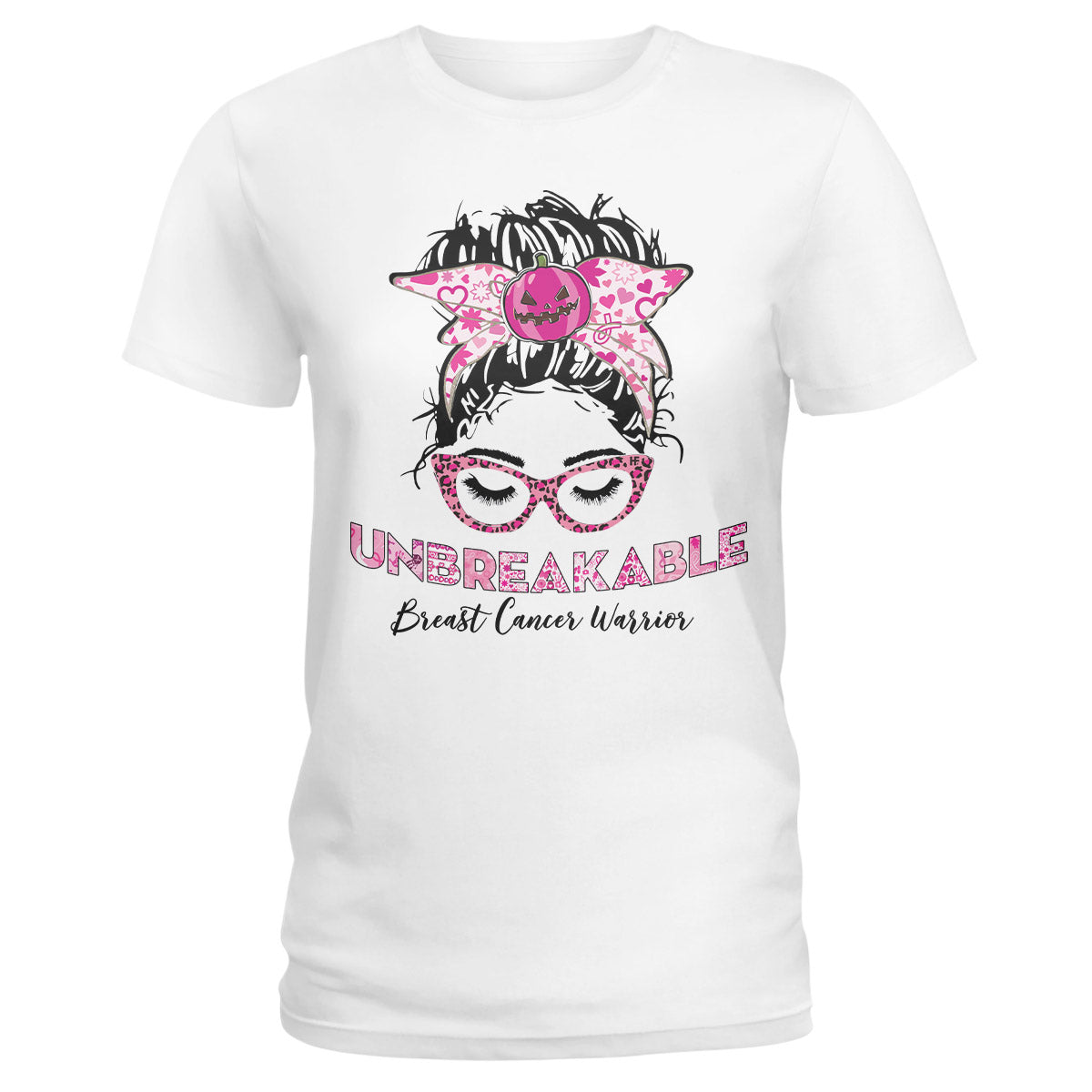 Unbreakable Breast Cancer Warrior, Pink Leopard Halloween Girl Ladies T-Shirt