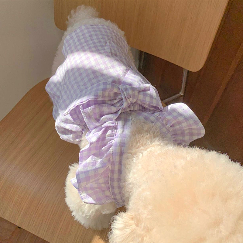 Pet Bow Dog Skirt Summer Bichon Plaid Skirt Pomeranian Dress Beautiful Puppy Clothes Thin Dog Clothes Pet Supplies alx