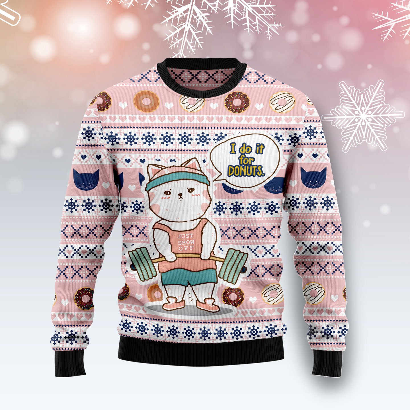 Cat I Do It For Donuts Tg51013 – Ugly Christmas Sweater