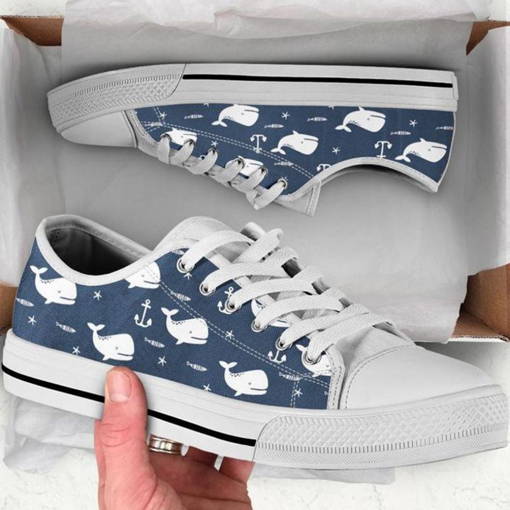 Whale Low Top Personalized Shoes Custom Name, Text For Women, Men