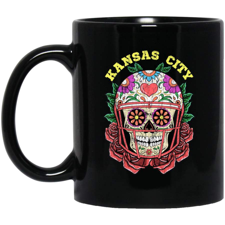 Vintage Kansas Day Helmet Sugar Skull Football Mug