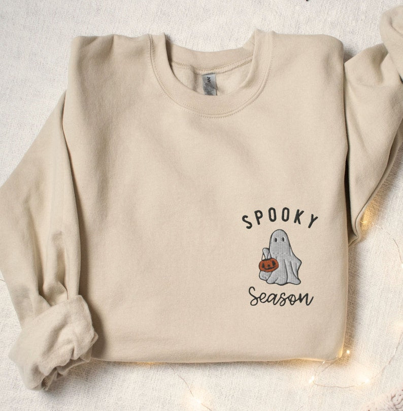 Ghost Cute Embroidered Halloween Sweatshirt Crewneck Sweatshirt All Over Print Sweatshirt For Women Sweatshirt For Men Sws2608